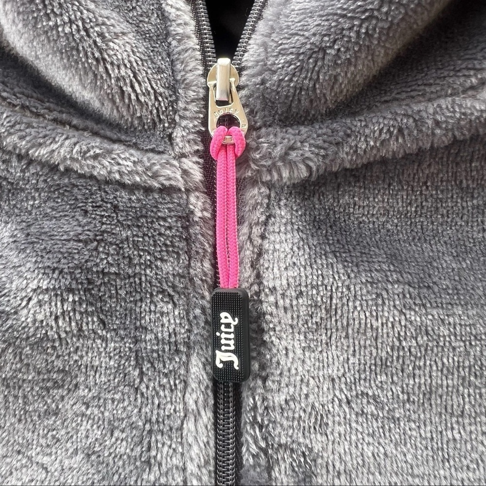 Juicy Couture Fleece Hoodie M  Gray/pink Y2K Track Jacket 3/4 Zip Pockets - Picture 2 of 7